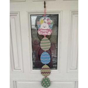 25” Happy Easter Bunny Rabbit Chicks Eggs Hanging Swag Wreath Wall Door Hanger